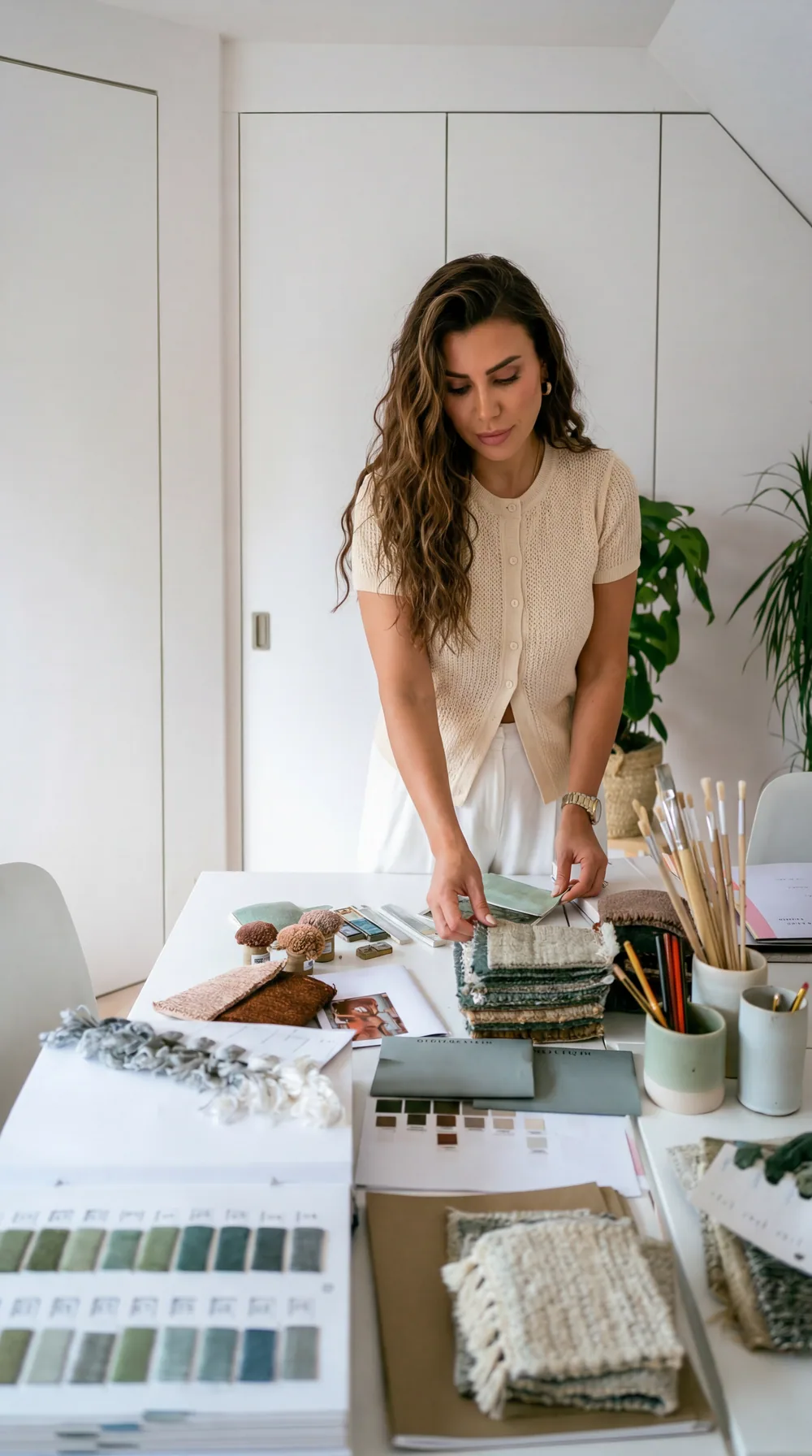 Eda Altınay developing a textile pattern in the studio